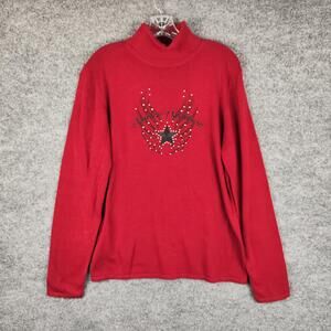 Harley-Davidson Sweater Womens XL Red Rhinestone Graphic Turtleneck Biker Knit